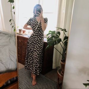 Vintage Midi Black Floral Lace Tie Dress